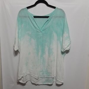 The‎ Unbranded Made In Italy Linen Mint Green and White Women's Top
